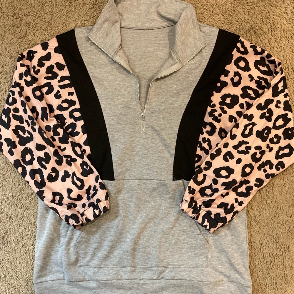 3/4 Zip Boutique Animal Print Top